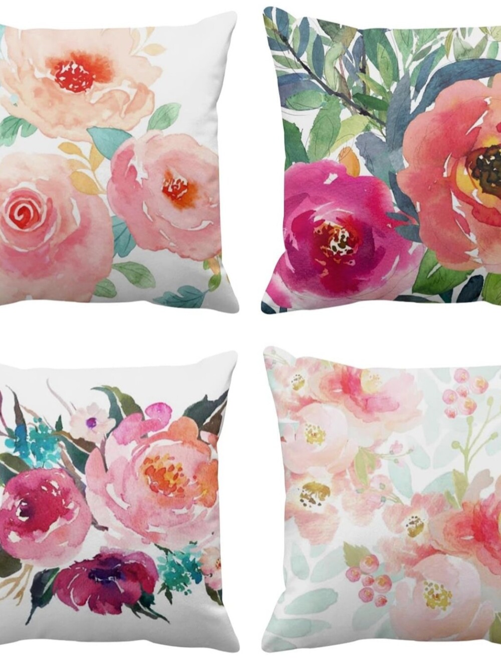 Watercolor Floral Accent Pillow Set Of 4